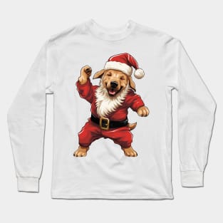 Cartoon Christmas Golden Retriever Dog Dancing Long Sleeve T-Shirt